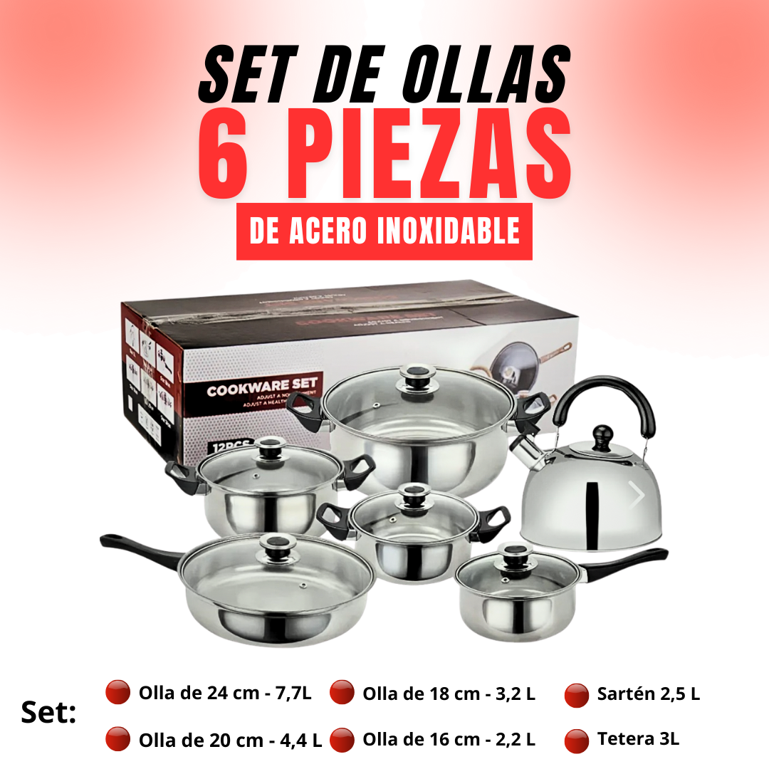 Juego de Ollas x6Pzs más tapas de vidrio
