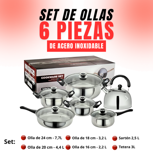 Juego de Ollas x6Pzs más tapas de vidrio